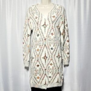 OCEANUS Southwestern Knit Open Front Cardigan Duster Soft & Cozy (S)